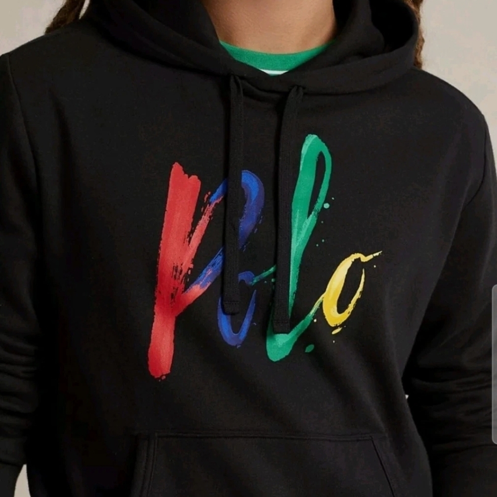 Polo by Ralph Lauren Multicolor Logo Black Hoodie Sz. XSmall - Picture 4 of 7